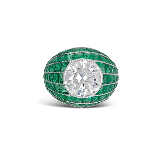 Birthstone rings for family connection gifts-Emerald & Diamond Dome Ring