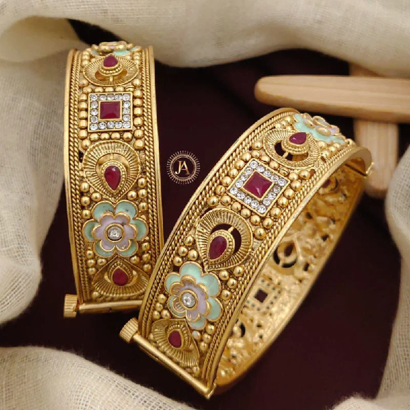 Diamond bangles for luxurious sparkle-Neetu Art Gold Plated Crystal Stone Meenakari Openable Bangles Set