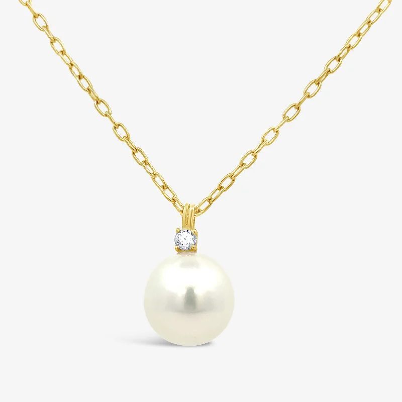 Custom engraved bar necklaces for unique style-Diamond & South Sea Pearl Necklace