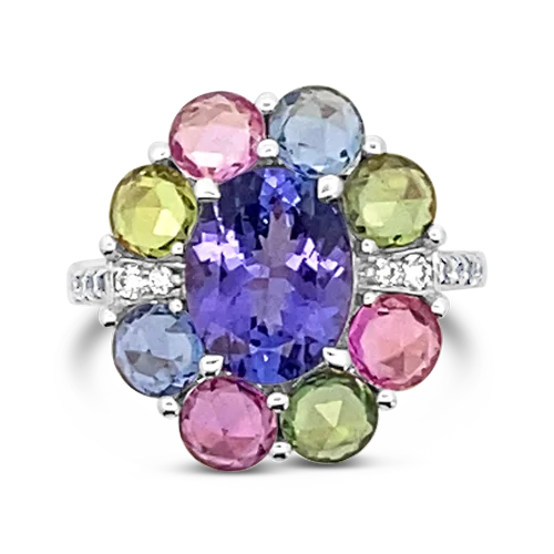 Custom initials rings for personalized accessories-Tanzanite, Diamond & Multi-color Sapphire Ring