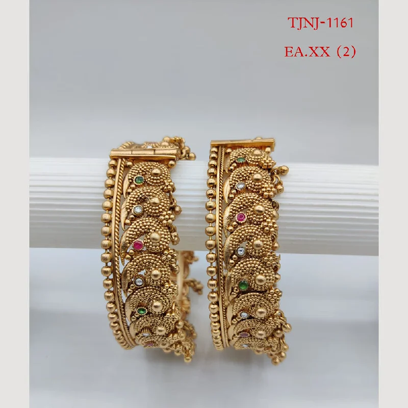 Vintage-inspired bangles for retro fashion-Choice Gold Plated Pota Stone Bangles Set