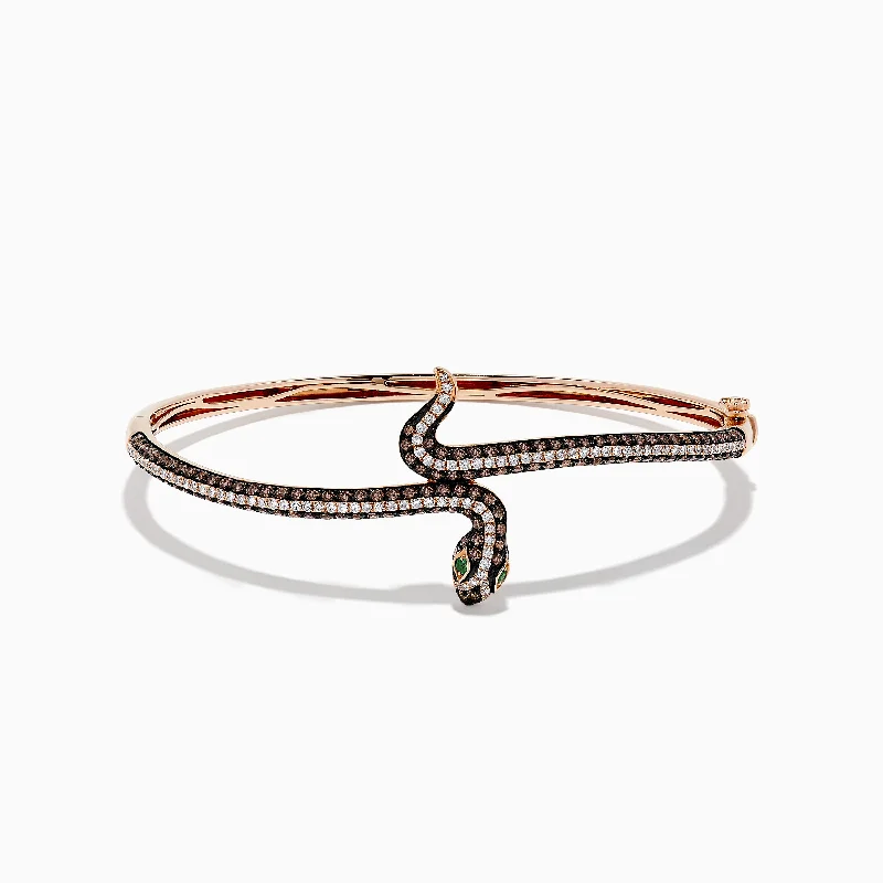 Casual leather bracelets for everyday wear-Safari 14K Rose Gold Espresso Diamond Snake Bangle, 2.12 TCW