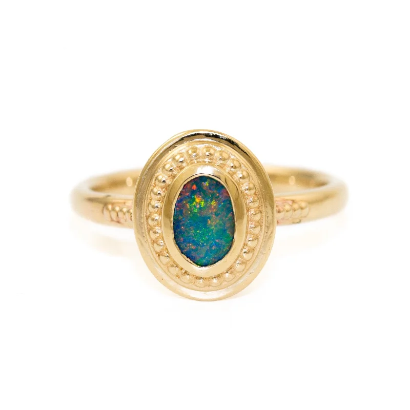 Wedding rings with diamonds for luxury-14K Gold Australian Opal Deco Ring