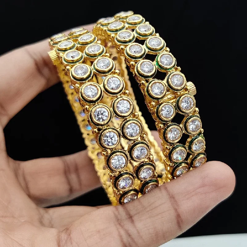 Stacking bangles for trendy layered style-Jewel Addiction Gold Plated Kundan Openable Bangles Set