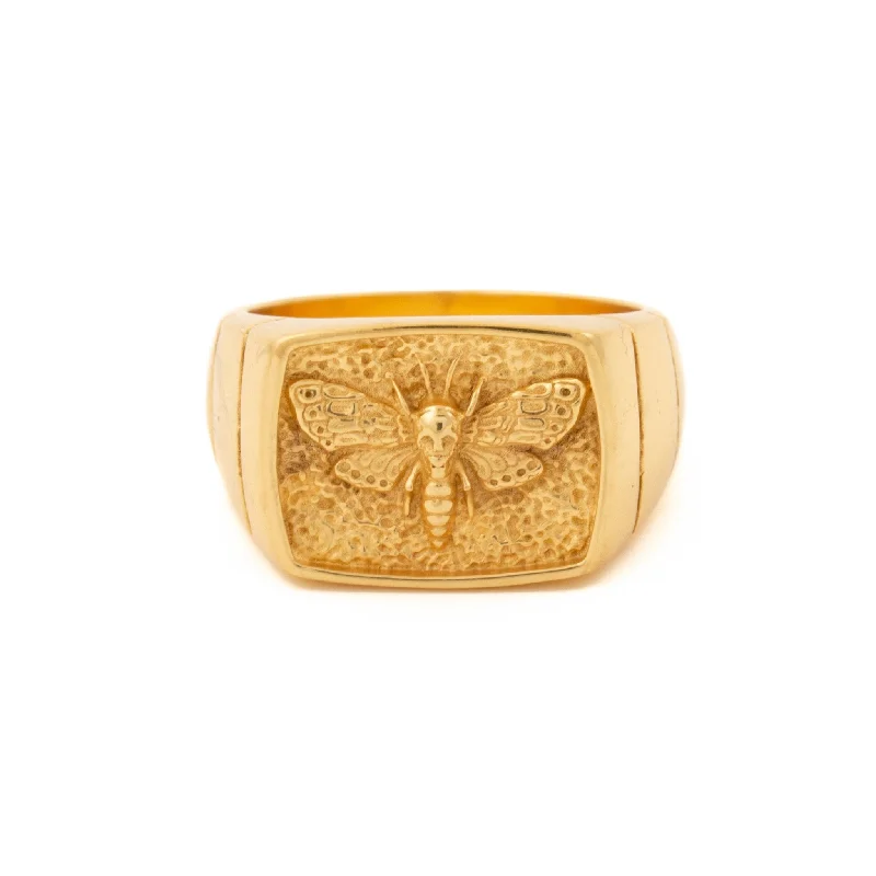 Adjustable silver rings for comfortable wear-Death Moth Gold Signet Ring