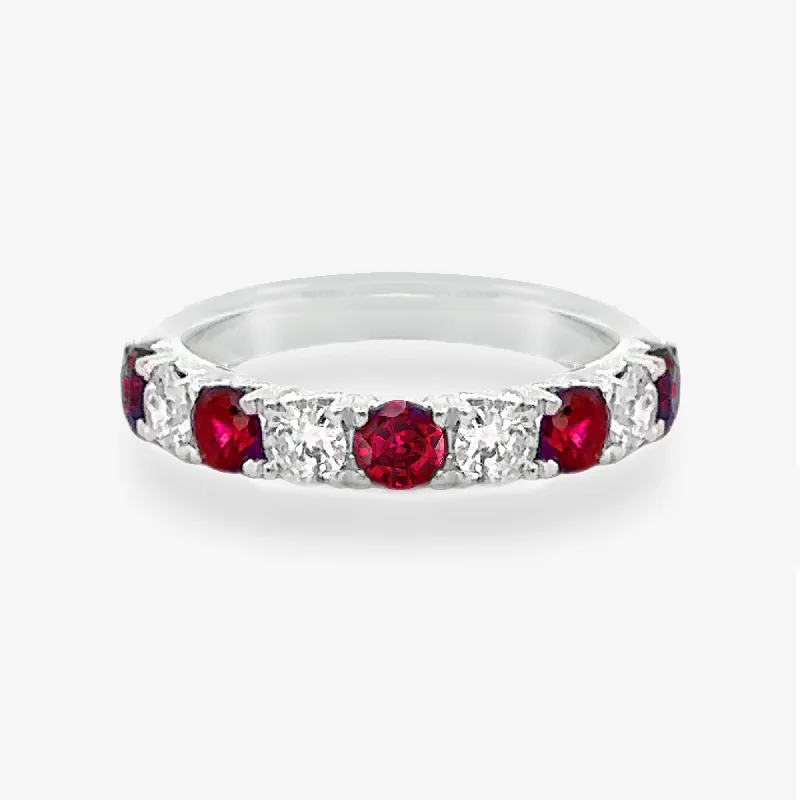 Stackable rings for trendy, layered looks-0.50CT Ruby & Diamond Halfway Ring