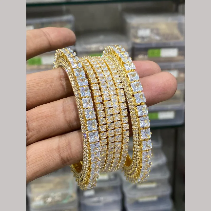 Elegant diamond-studded bangles for luxury-Hira Collections Gold Plated American Diamond Bangles Set