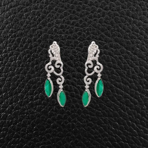 Simple stud earrings for understated elegance-Emerald & Diamond Dangle Earrings