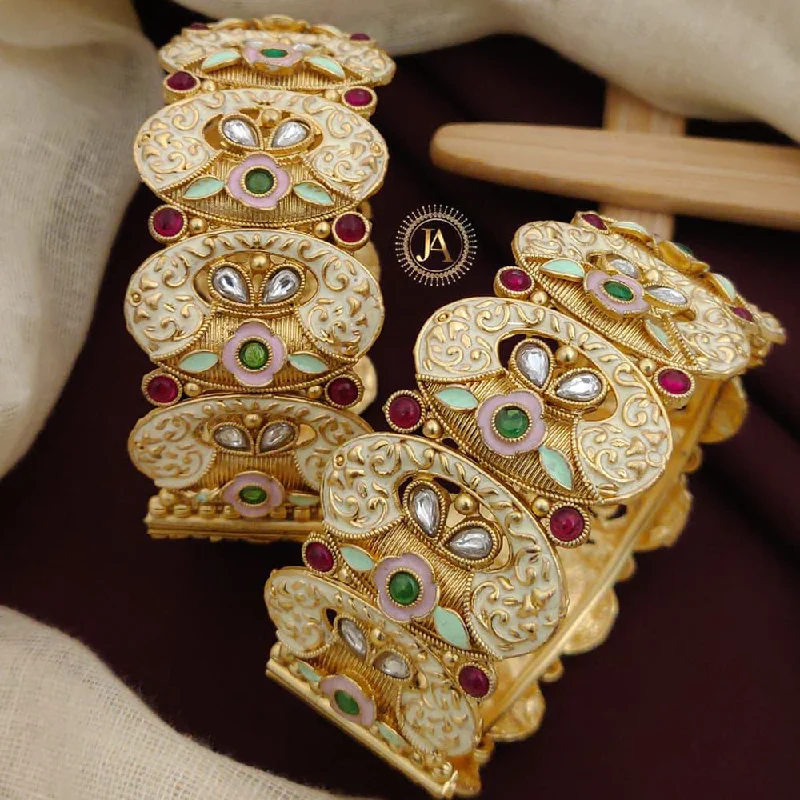 Custom-designed bangles for unique looks-Neetu Art Gold Plated Pota Stone Meenakari Openable Bangles Set