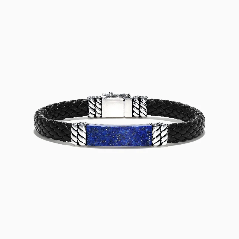 Eco-conscious bracelets for sustainable fashion-Men's Sterling Silver Lapis Lazuli Leather Bracelet, 12.00 TCW