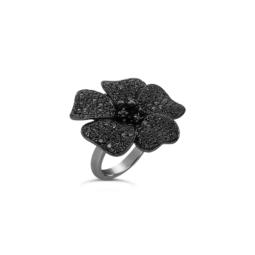 Geometric design rings for modern elegance-Black Spinel Flower Ring