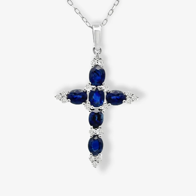 Personalized zodiac necklaces for astrology lovers-1.85CT Sapphire & Diamond Cross Necklace