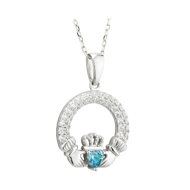 Delicate chain necklaces for subtle elegance-March Birthstone Claddagh Necklace