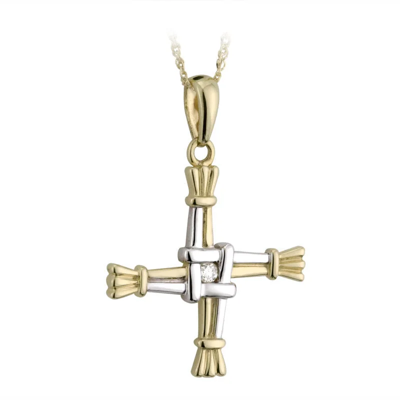 Custom charm necklaces for unique designs-14k Gold Diamond St Brigid's Cross