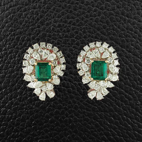 Minimalist gold earrings for a sleek look-Emerald & Diamond Earrings