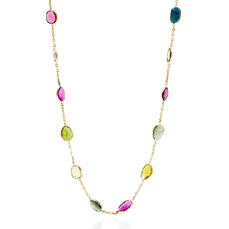 Simple chain necklaces for minimalistic fashion-Multi-colored Tourmaline on a Chain Necklace