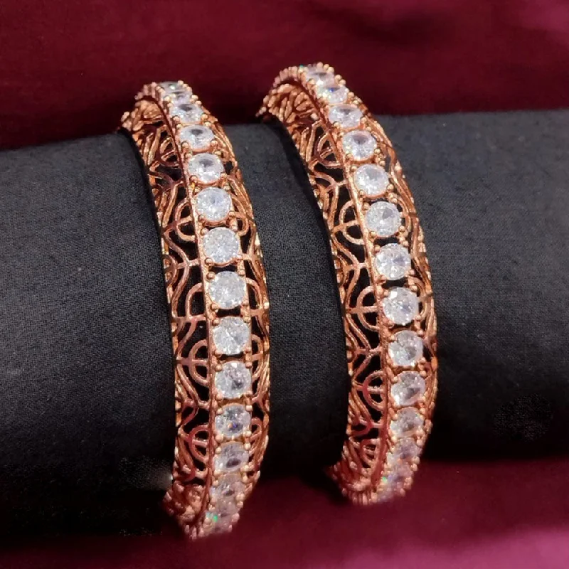 Personalized couple bangles for matching jewelry-Akruti Collection Rose Gold Plated AD Bangle