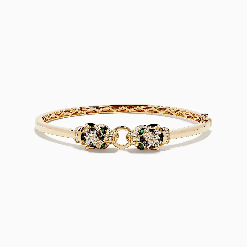 Simple silver bracelets for minimalist chic-Signature 14K Yellow Gold Emerald and Multi Diamond Bangle