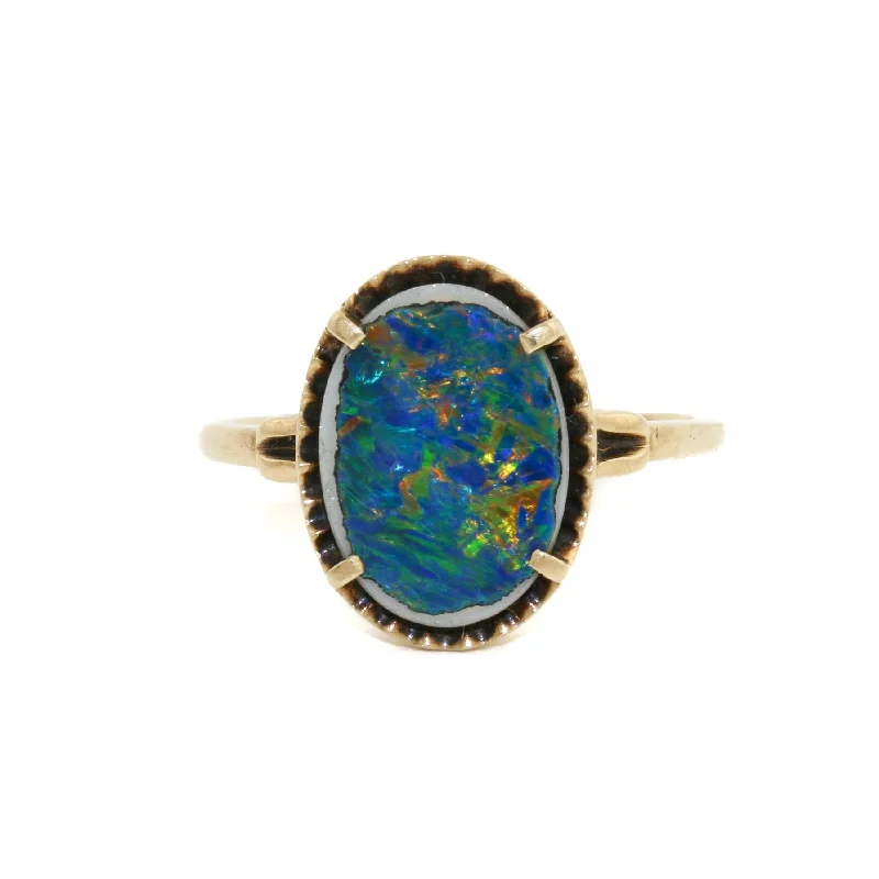 Personalized name rings for unique accessories-Stately 10K Gold x Australian Blue Opal