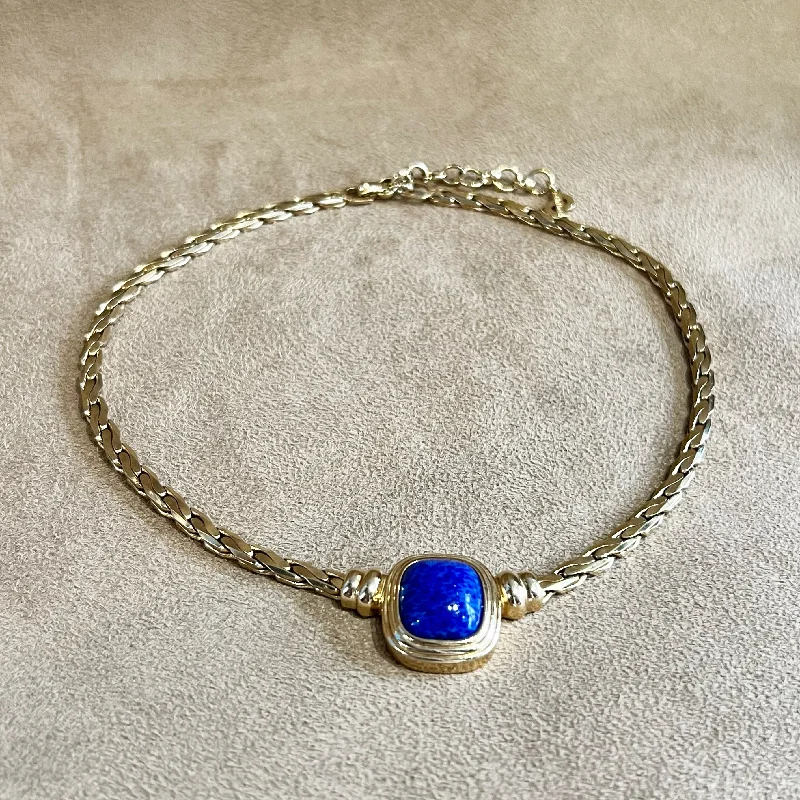 Custom diamond necklaces for luxury gifts-Christian Dior Lapis Blue Glass and Gold Vintage necklace