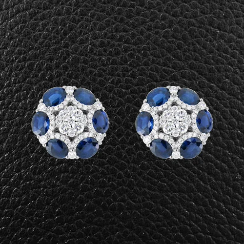 Vintage-inspired stud earrings for classic charm-Sapphire & Diamond Round Earrings