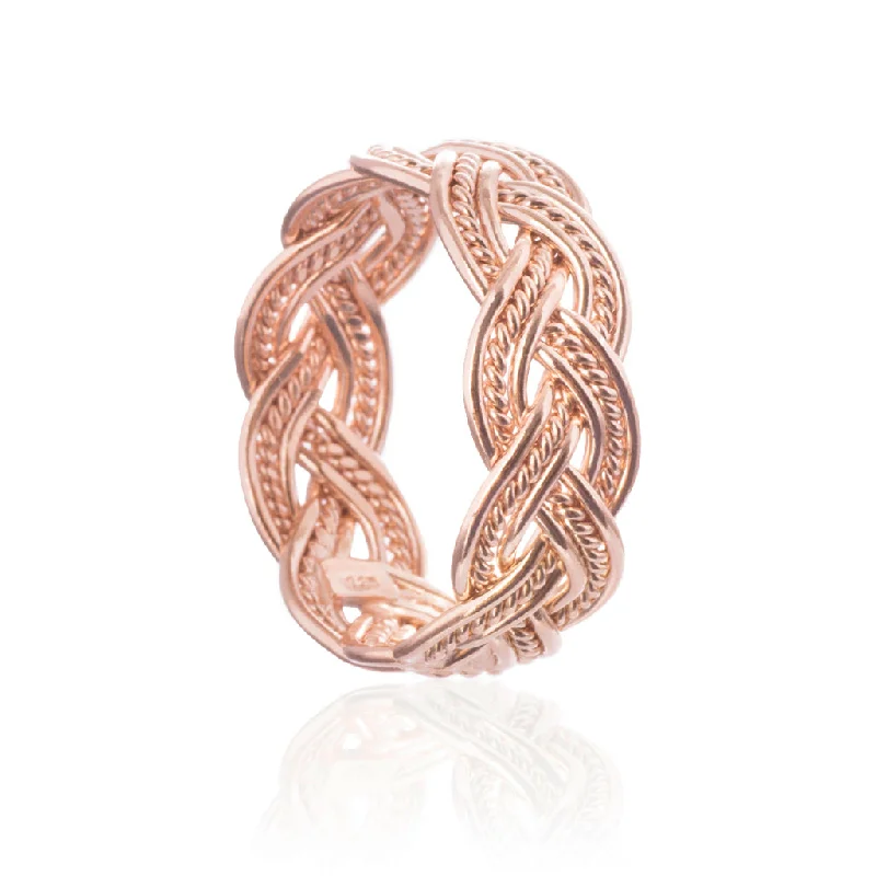 Custom engraved rings for personalized gifts-Frigg's Weave Ring, Rose Gold