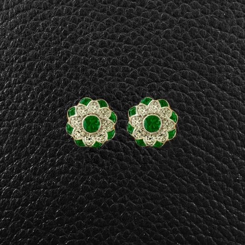 Luxury emerald earrings for elegant fashion-Emerald & Diamond Flower Earrings