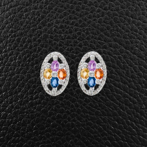 Luxury gold earrings for upscale fashion-Multi-color Sapphire & Diamond Earrings