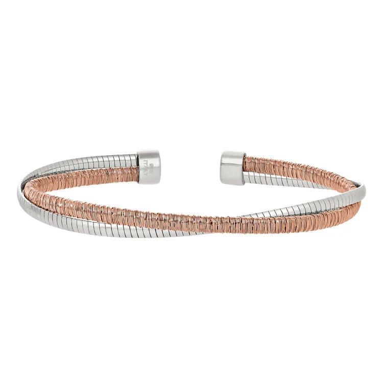 Hand-stamped bracelets for meaningful designs-Rose Gold Finish Sterling Silver and Rhodium Finish Omega Twist Cuff Bracele