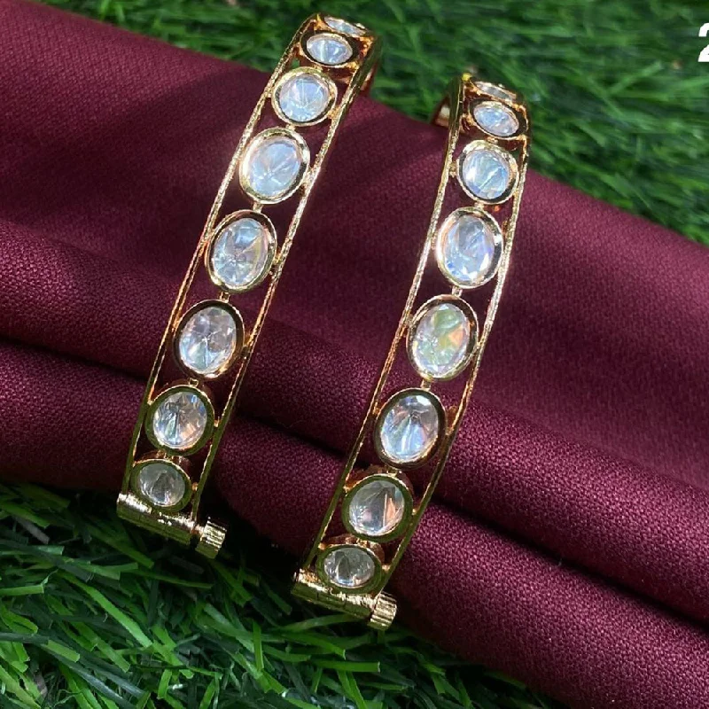 Matching bangle sets for couples-Royal Kundan Jewellery Gold Plated Polki Kundan Stone And Openable Bangles Set