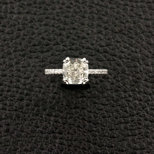 Handcrafted silver rings for unique artistry-Cushion cut Diamond Engagement Ring with Round Diamonds