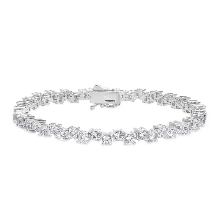 Handmade bracelets for one-of-a-kind style-Platinum Finish Sterling Silver Micropave Bracelet with Simulated Diamonds