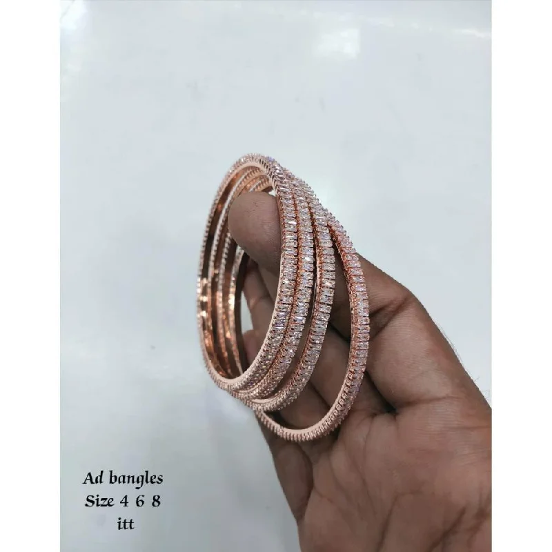 Minimalist gold bangles for subtle beauty-Akruti Collection Rose Gold Plated AD Bangles Set