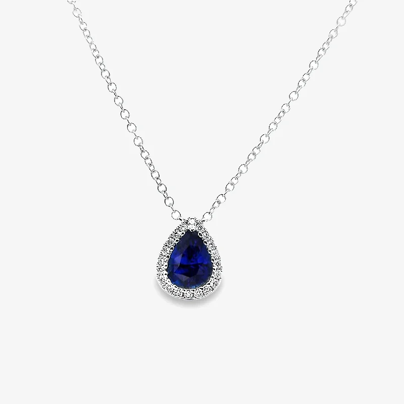 Personalized name necklaces for unique accessories-0.90ct Blue Sapphire & Diamond Halo Necklace