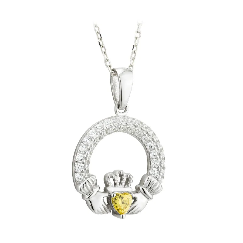 Gold-plated pendant necklaces for a chic, luxurious finish-November Birthstone Claddagh Necklace