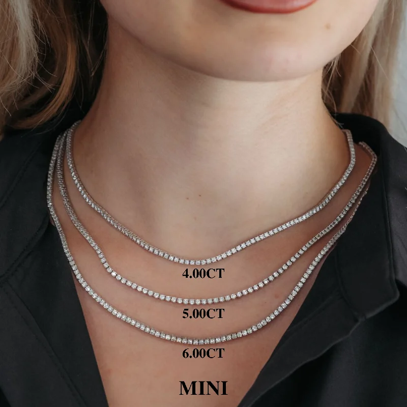 Stainless steel necklaces for modern durability-Straight Line "Classic" Mini Diamond Tennis Necklaces