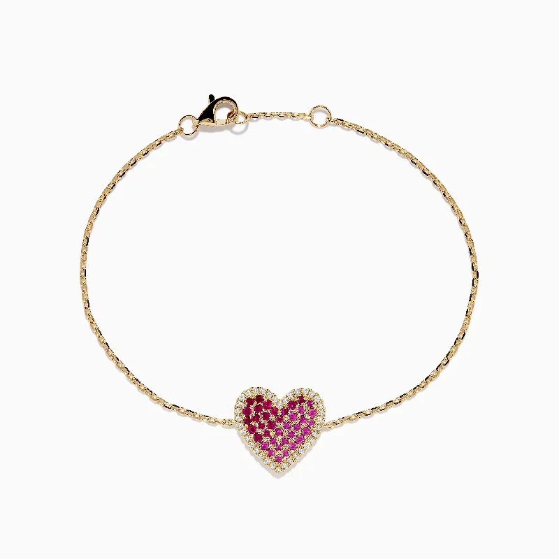 Custom initial bracelets for personalized fashion-Novelty 14K Yellow Gold Ruby, Pink Sapphire and Diamond Heart Bracelet