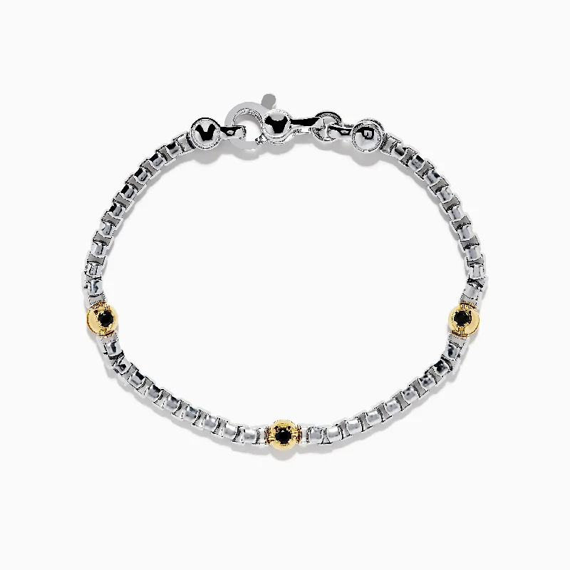 Colorful gemstone bracelets for a vibrant look-Men's 925 Sterling Silver & 18K Yellow Gold Black Spinel Bracelet