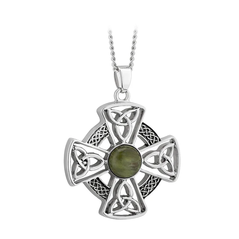 Silver necklaces for everyday wear-Rhodium Marble Celtic Cross Pendant