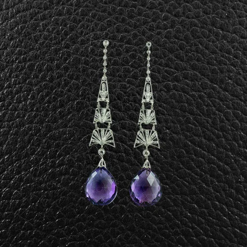 Modern geometric hoop earrings for contemporary looks-Drop Amethyst & Diamond Earrings