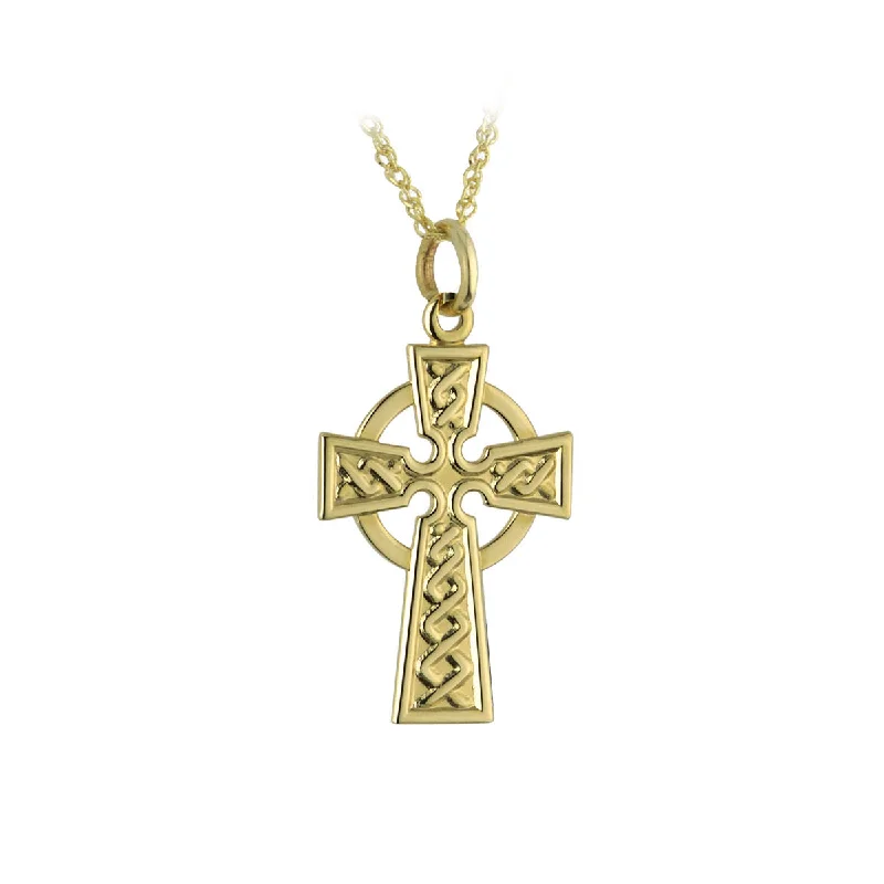 Boho-style necklaces for free-spirited fashion-9k Gold Small Celtic Cross