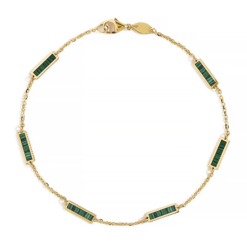 Gold chain bracelets for luxurious fashion-Gemstone Bar Bracelet Malachite