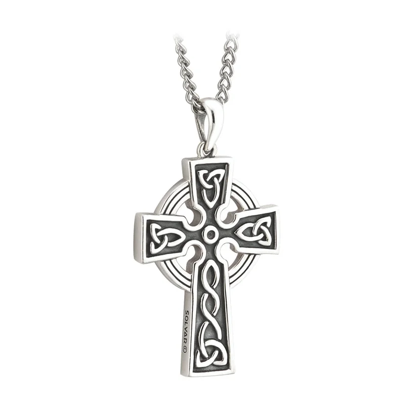 Silver pendant necklaces for classic beauty-Silver Double Side Oxidized Cross On Steel Chain