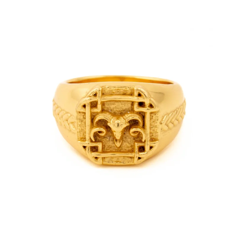 Artisanal rings for handmade, unique pieces-Gold Squared Celtic Aries Ring