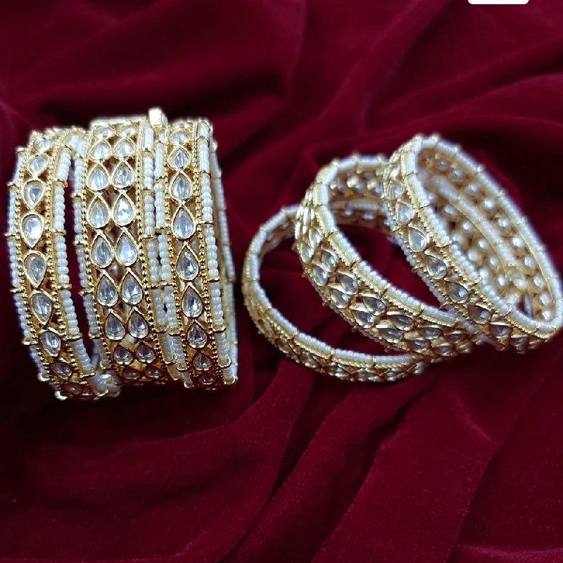 Large statement bangles for bold fashion-JCM Gold Plated Kundan And Pearl Bangles Set