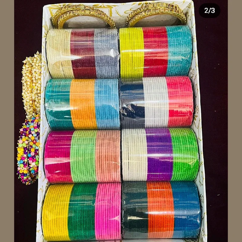 Vintage-style bangles for retro flair-Darshana Jewels Velvet Bangles Set