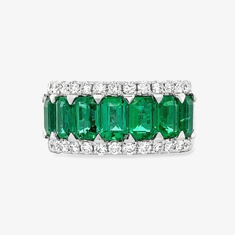 Men’s wedding rings for sophisticated style-Halfway Wide Emerald Band Ring