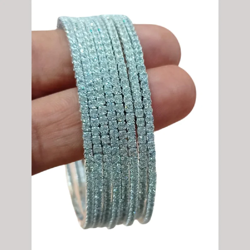 Party-ready bangles for evening wear-NAFJ Silver Plated Austrian Stone Bangles Set