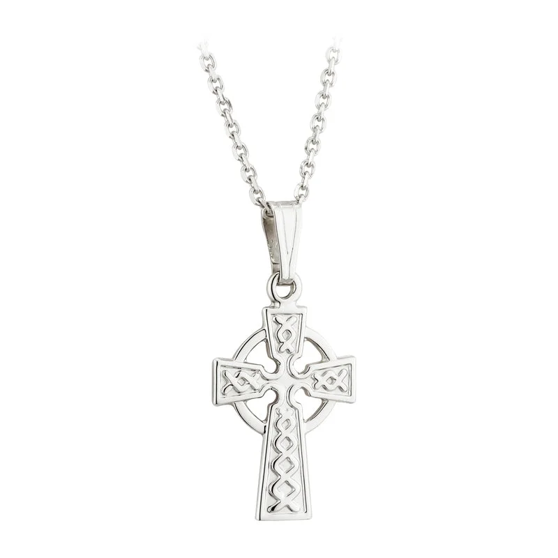 Leather cord necklaces for rugged charm-14K White Gold Small Celtic Cross