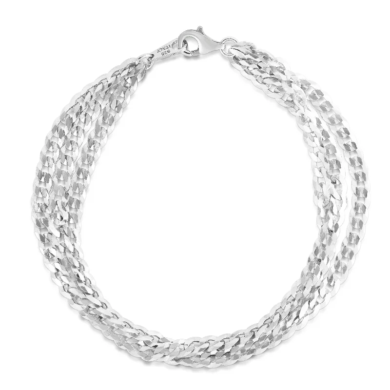 Heart-shaped bracelets for romantic occasions-Silver La Gourmette Triple Strand Bracelet